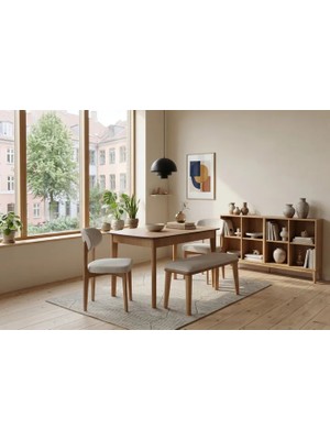 Vivense Mona Natural Ahşap Açılır Mutfak Masa Takımı, 80X120 cm