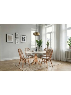 Vivense Mirage Oval Açılır Masa Sandalye Takımı, Natural Beyaz, 80X120