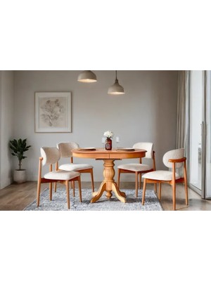 Vivense Miros Natural Ahsap Döşemeli Açılır Masa Takımı, 80X120