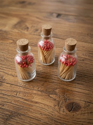 The Kibrit House Dünyanın En Kısa Kibriti 3.5 cm | Cam Şişede 3’lü Set - Rustik Dekor