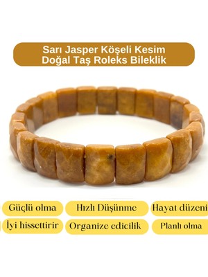 Yıldız Doğal Taş Sertifikalı Sarı Jasper Köşeli Kesim Doğal Taş Roleks Bileklik