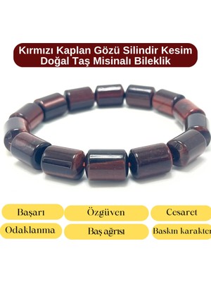 Yıldız Doğal Taş Sertifikalı Kırmızı Kaplan Gözü Silindir Kesim Doğal Taş Misinalı Bileklik