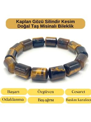 Yıldız Doğal Taş Sertifikalı Kahverengi Kaplan Gözü Silindir Kesim Doğal Taş Misinalı Bileklik