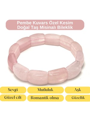 Yıldız Doğal Taş Sertifikalı Pembe Kuvars Özel Kesim Doğal Taş Misinalı Bileklik
