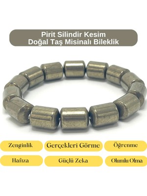 Yıldız Doğal Taş Sertifikalı Pirit Silindir Kesim Doğal Taş Misinalı Bileklik