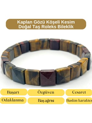 Yıldız Doğal Taş Sertifikalı Kaplan Gözü Karma Renk Köşeli Kesim Doğal Taş Roleks Bileklik