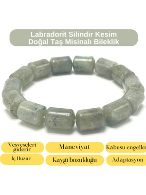 Yıldız Doğal Taş Sertifikalı Labradorit Silindir Kesim Doğal Taş Misinalı Bileklik