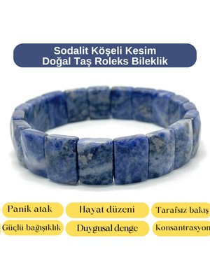 Yıldız Doğal Taş Sertifikalı Sodalit Köşeli Kesim Doğal Taş Roleks Bileklik