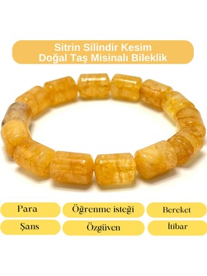 Yıldız Doğal Taş Sertifikalı Sitrin Silindir Kesim Doğal Taş Misinalı Bileklik