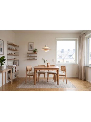 Vivense Sunset Natural Ahşap Açılır Mutfak Masa Takımı, 4 Hazeranlı Sandalyeli, 80X120 cm