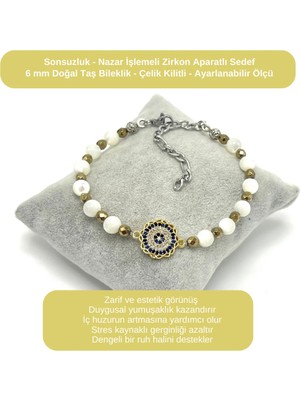 Yıldız Doğal Taş Sertifikalı Sonsuzluk ve Nazar Işlemeli Zirkon - Taşı - 6mm Doğal Taş Bileklik