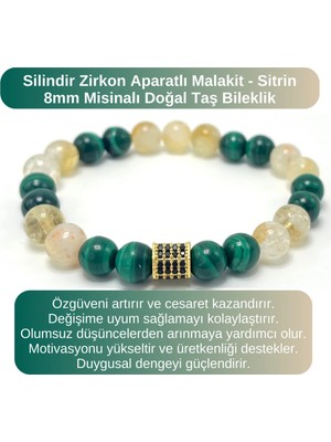Yıldız Doğal Taş Sertifikalı Zirkon Aparatlı Malakit - Sitrin - 8mm Doğal Taş Misinalı Bileklik