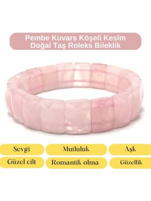 Yıldız Doğal Taş Sertifikalı Pembe Kuvars Köşeli Kesim Doğal Taş Roleks Bileklik