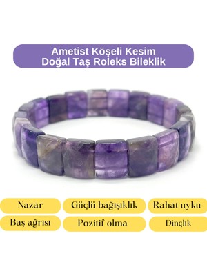 Yıldız Doğal Taş Sertifikalı Ametist Köşeli Kesim Doğal Taş Roleks Bileklik