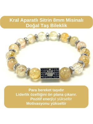 Yıldız Doğal Taş Sertifikalı Zirkon Kral Aparatlı Sitrin - 8mm Doğal Taş Misinalı Bileklik