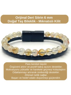 Yıldız Doğal Taş Sertifikalı Orijinal Deri Sitrin 6mm Doğal Taş Bileklik - Mıknatıslı Kilit