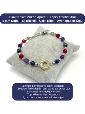 Yıldız Doğal Taş Sertifikalı Simit Kesim Zirkon - Lapis - Ametist - Akik 6mm Doğal Taş Bileklik - Ayarlanabilir Ölçü