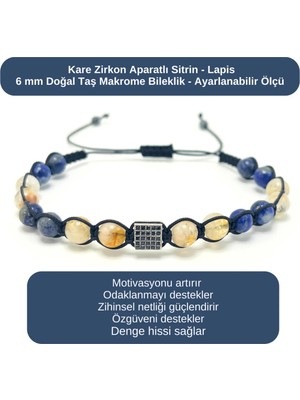 Yıldız Doğal Taş Sertifikalı Zirkon Aparatlı Sitrin - Lapis Lazuli - 6mm Doğal Taş Bileklik Ayarlanabilir Ölçü