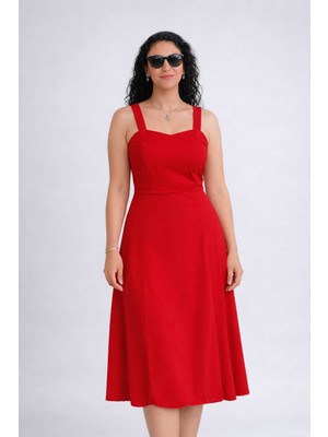 Lifera Butik Lifera Askılı Kare Yaka Midi Elbise