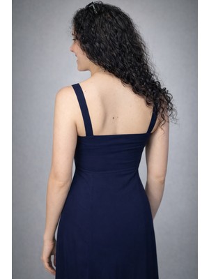 Lifera Butik Lifera Askılı Kare Yaka Midi Elbise