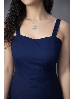 Lifera Butik Lifera Askılı Kare Yaka Midi Elbise