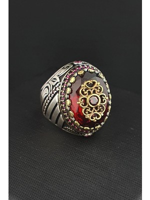 Ose Shop Kırmızı Zirkon Taşlı 925 Ayar Gümüş Erkek Yüzük
