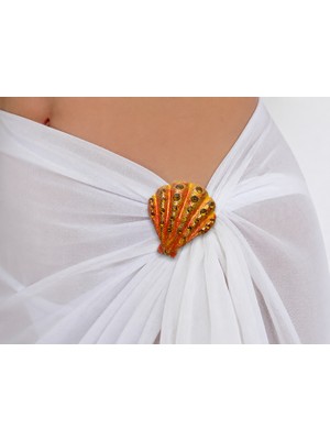 Haki Store Deniz Kabuğu Figürlü Taşlı Premium Kadın Broş