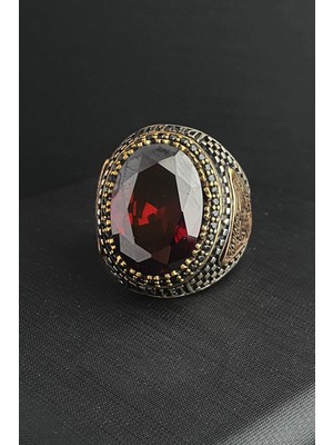 Ose Shop Kırmızı Zirkon Taşlı 925 Ayar Gümüş Kızıl Elma Yüzük