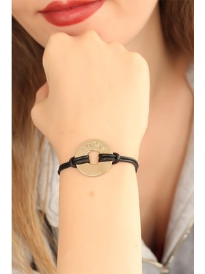 Lucky (Şanslı) Siyah Deri Ipli Unisex Mood Bileklik