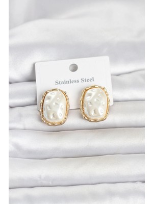 Fırsatkolik Mey Ithalat® 316L Çelik Gold Renk Inci Model Vintage Kadın Küpe