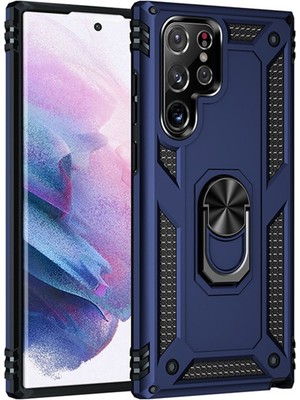 Fırsatkolik Galaxy S21 Ultra Kılıf Sofya Yüzüklü Silikon Kapak - Lacivert