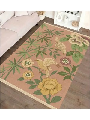 Vivense Kuş ve Yaprak Baskılı Dokuma Taban Halı, 142 Yng, 80X150  cm