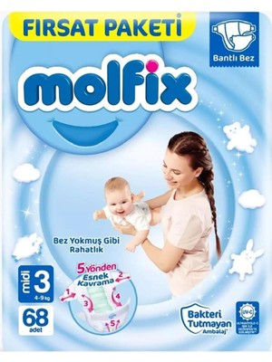 Fırsatkolik Mey Ithalat®   Bebek Bezi Fırsat Paketi 3 Beden 4-9 kg 68 Adet