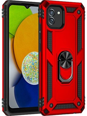 Fırsatkolik Galaxy A03 Kılıf Sofya Yüzüklü Silikon Kapak - Kırmızı