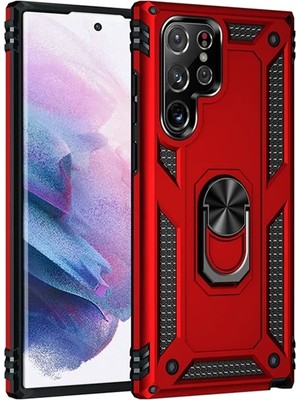 Fırsatkolik Mey Ithalat®  Samsung Galaxy S23 Ultra Kılıf Sofya Yüzüklü Silikon Kapak - Kırmızı