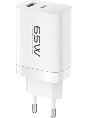 Fırsatkolik C99Q 65W Pd Destekli Type-C ve USB Çift Çıkışlı Hızlı Şarj Adaptörü - Beyaz