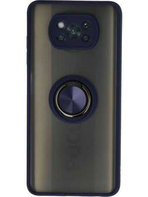 Fırsatkolik Pocophone X3 Kılıf Montreal Yüzüklü Silikon Kapak - Lacivert