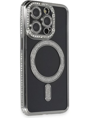 Fırsatkolik Mey Ithalat®   iPhone 14 Pro Max Kılıf Joke Simli Magneticsafe Kılıf - Gri