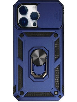 Fırsatkolik Mey Ithalat®   iPhone 14 Pro Kılıf Pars Lens Yüzüklü Silikon - Lacivert