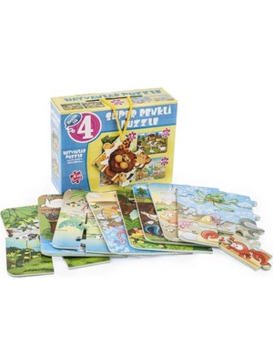 Fırsatkolik Mey Ithalat® 1481 Süper Renkli 4'lü Puzzle - Hayvanlar / 8+12+16+24 Parça Puzzle