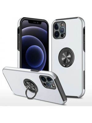 Fırsatkolik Mey Ithalat®   iPhone 12 Pro Kılıf Elit Yüzüklü Kapak - Gümüş