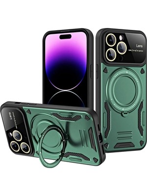 Fırsatkolik Mey Ithalat®   iPhone 16 Pro Kılıf Joy Lens Standlı Kapak - Koyu Yeşil