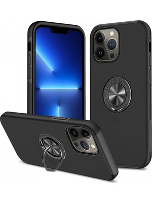 Fırsatkolik Mey Ithalat®   iPhone 13 Pro Max Kılıf Elit Yüzüklü Kapak - Siyah