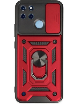 Fırsatkolik Realme C25Y Kılıf Pars Lens Yüzüklü Silikon - Kırmızı