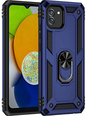 Fırsatkolik Samsung Galaxy A03 Kılıf Sofya Yüzüklü Silikon Kapak - Lacivert