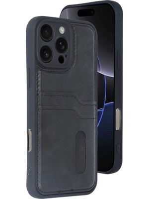 Fırsatkolik Apple Iphone 16 Pro Max Kılıf Sara Kartvizitli Deri Kılıf - Siyah