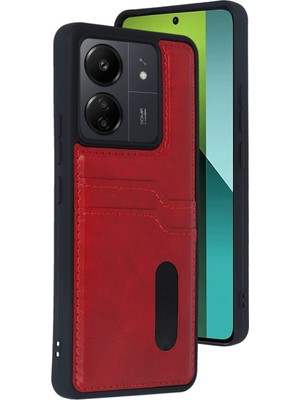 Fırsatkolik Mey Ithalat®   Redmi 13C Kılıf Sara Kartvizitli Deri Kılıf - Kırmızı