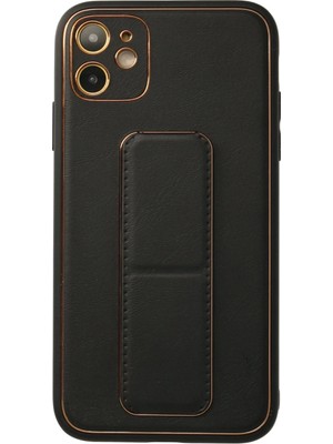 Fırsatkolik Mey Ithalat®   iPhone 12 Kılıf Coco Deri Standlı Kapak - Siyah