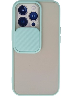 Fırsatkolik Mey Ithalat®   iPhone 13 Pro Kılıf Palm Buzlu Kamera Sürgülü Silikon - Turkuaz