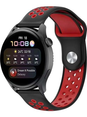 Fırsatkolik Mey Ithalat®  Watch 22MM Spor Delikli Kordon - Siyah-Kırmızı